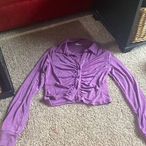 purple button up fitted top